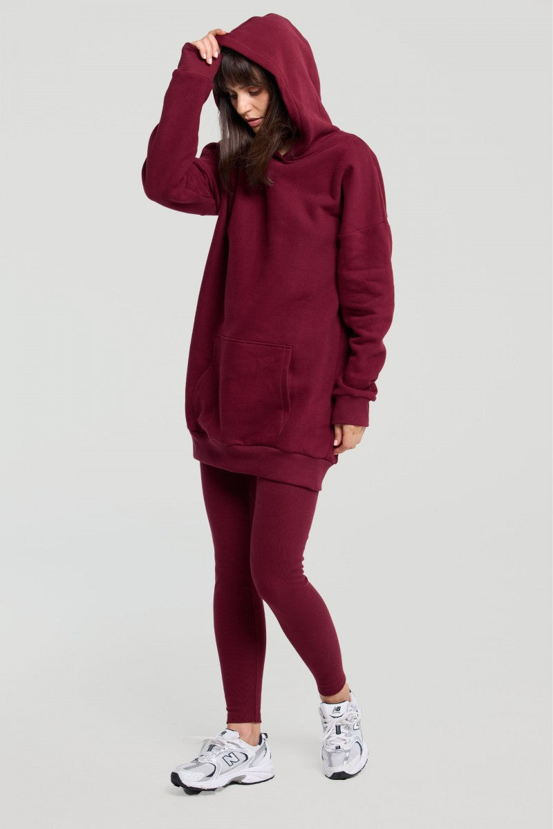 Dłuższa bluza z kapturem burgund
