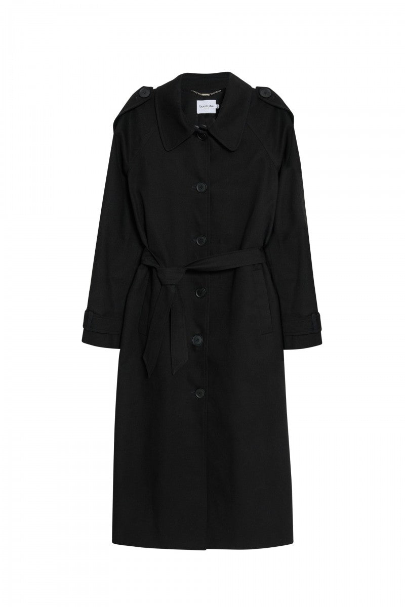 Jednorzędowy długi trencz czarny