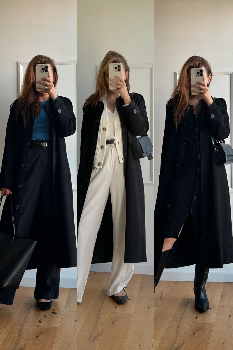 Jednorzędowy długi trencz czarny