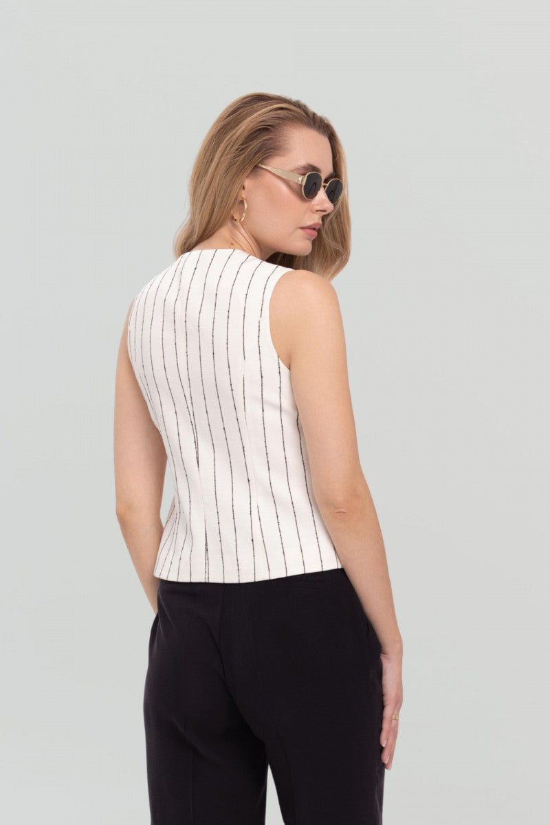 White striped lyocell and cotton vest