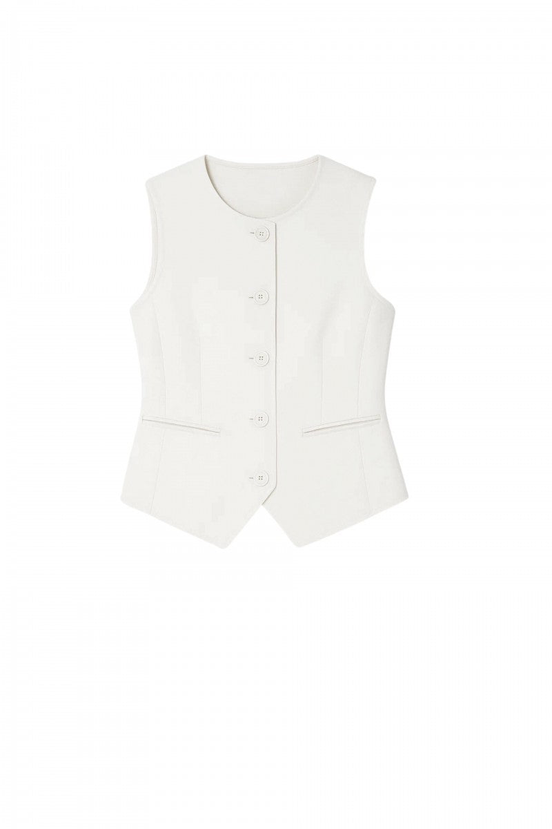 Cream viscose round neck vest