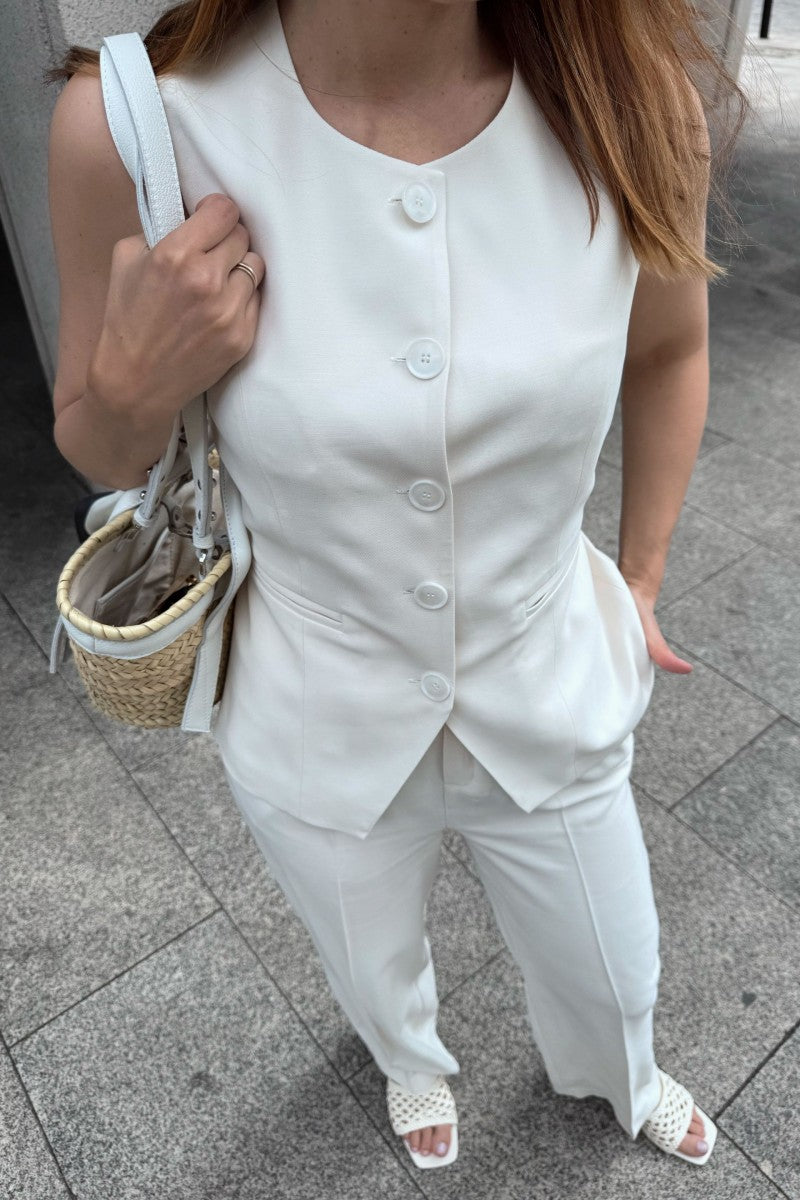 Kamizelka z okrągłym dekoltem z wiskozy śmietankowa