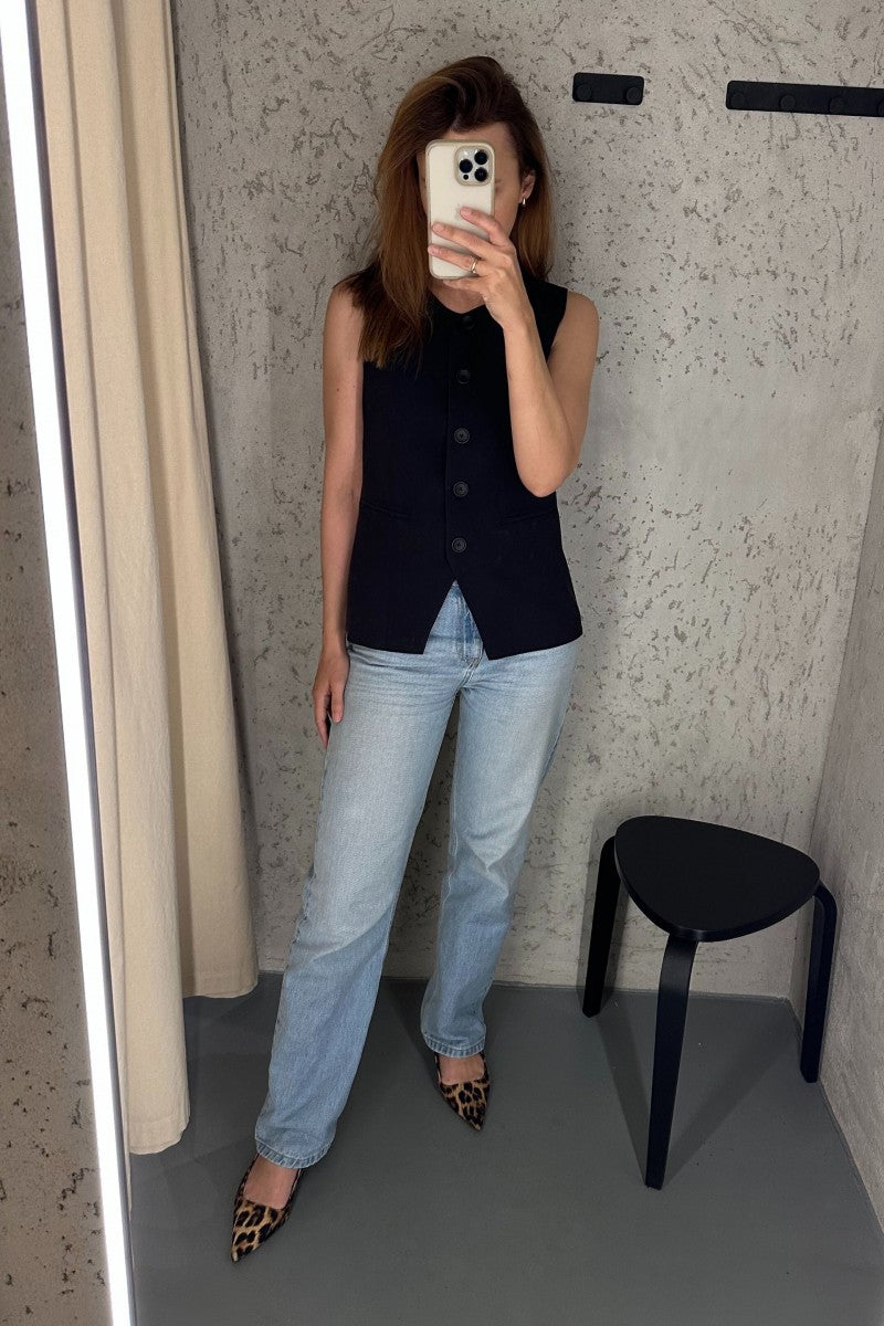 Kamizelka z okrągłym dekoltem z wiskozy czarna