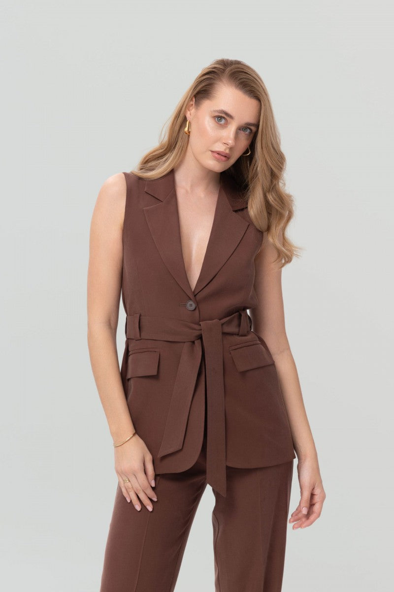 Kamizelka z wiązaniem czekoladowa