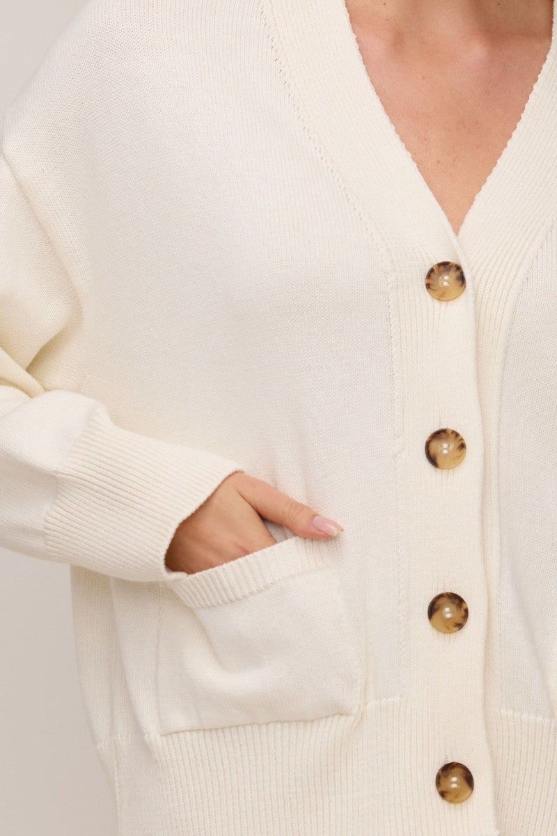 Kardigan z kieszeniami śmietankowa biel