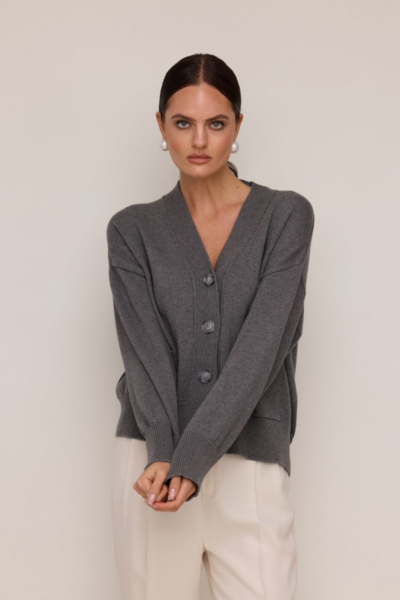 Kardigan z kieszeniami ciemnoszary