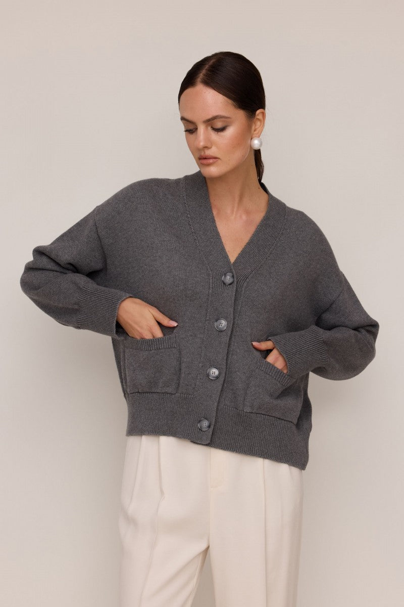 Kardigan z kieszeniami ciemnoszary