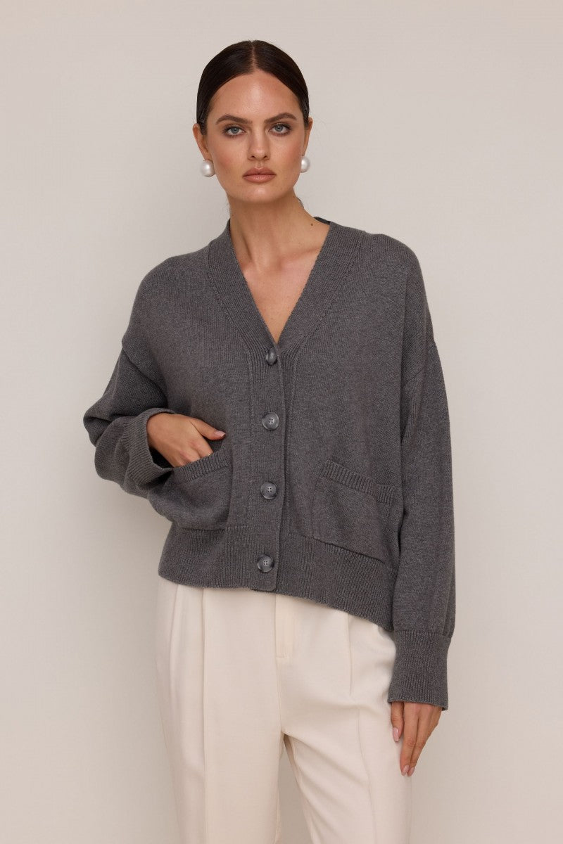 Kardigan z kieszeniami ciemnoszary