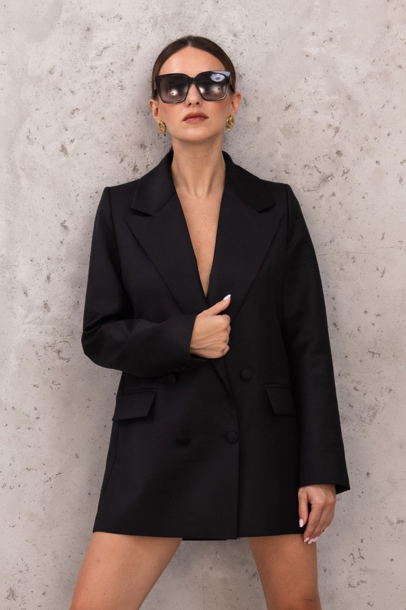 Klasyczna wełniana dwurzędowa marynarka czarna