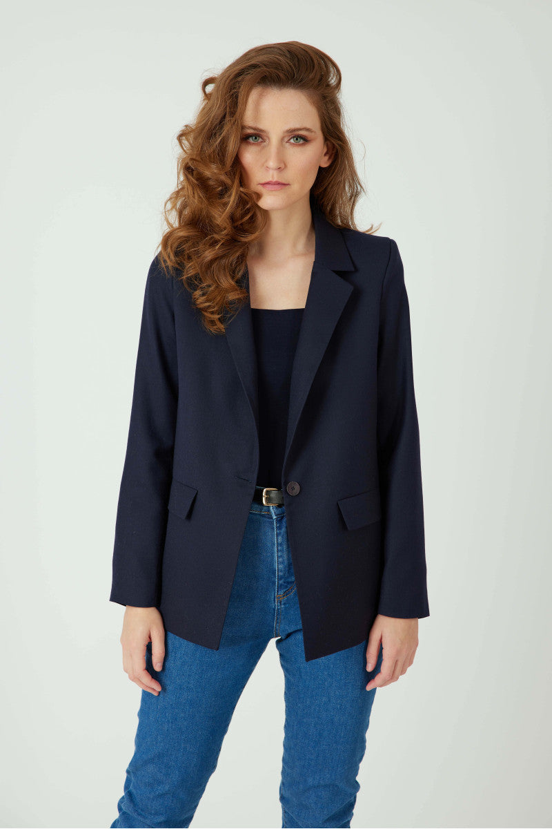 Classic single-breasted navy blue wool jacket