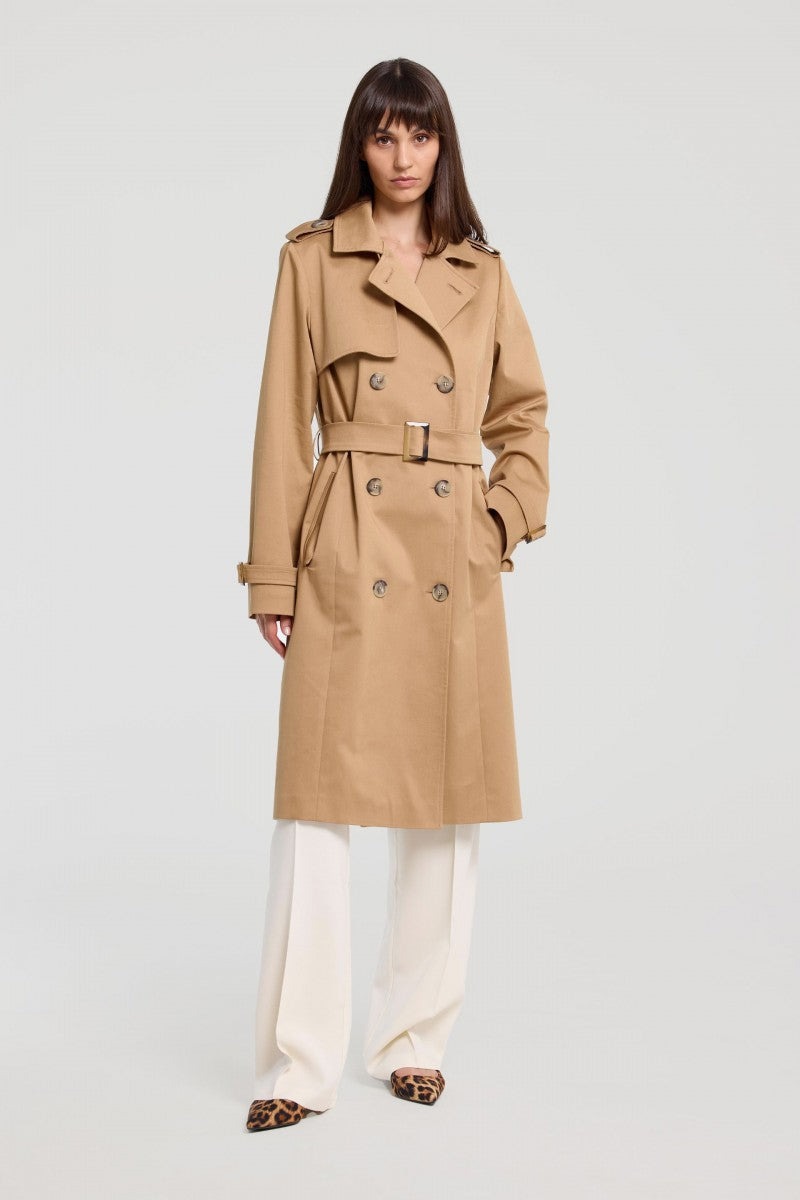 Klasyczny bawełniany trencz karmelowy beż