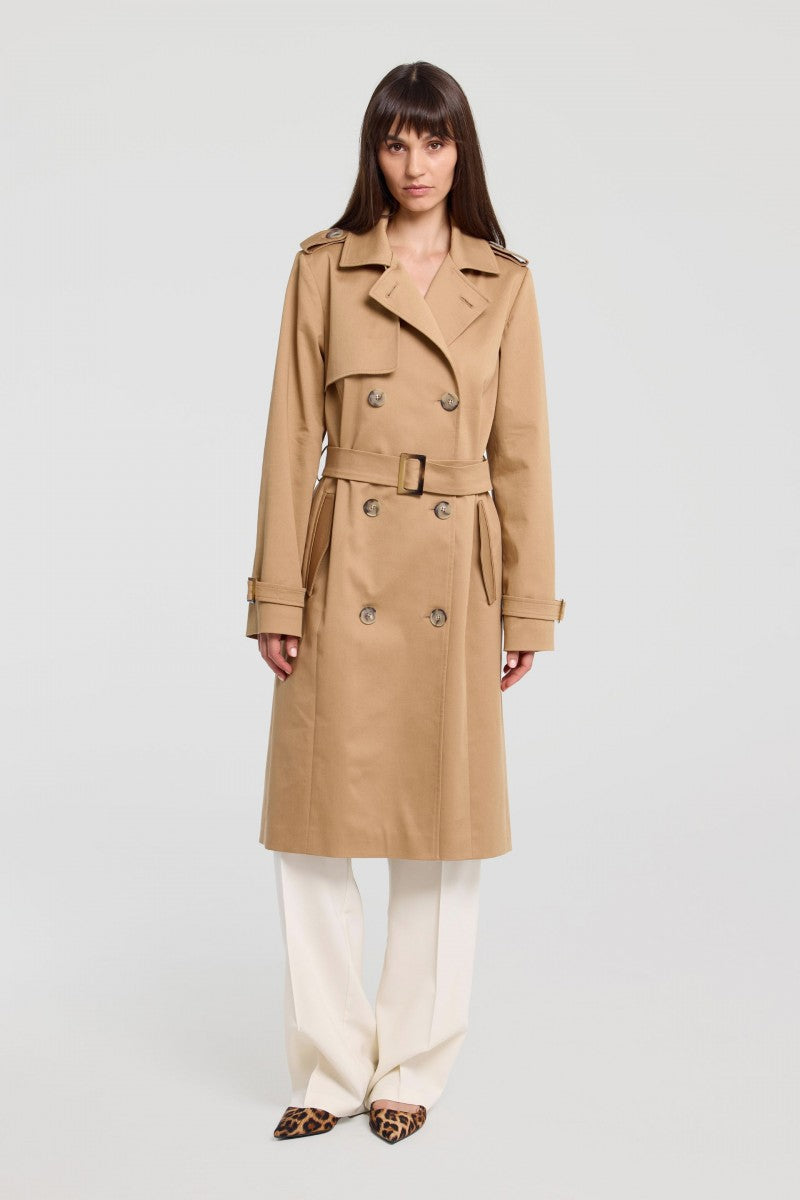 Klasyczny bawełniany trencz karmelowy beż