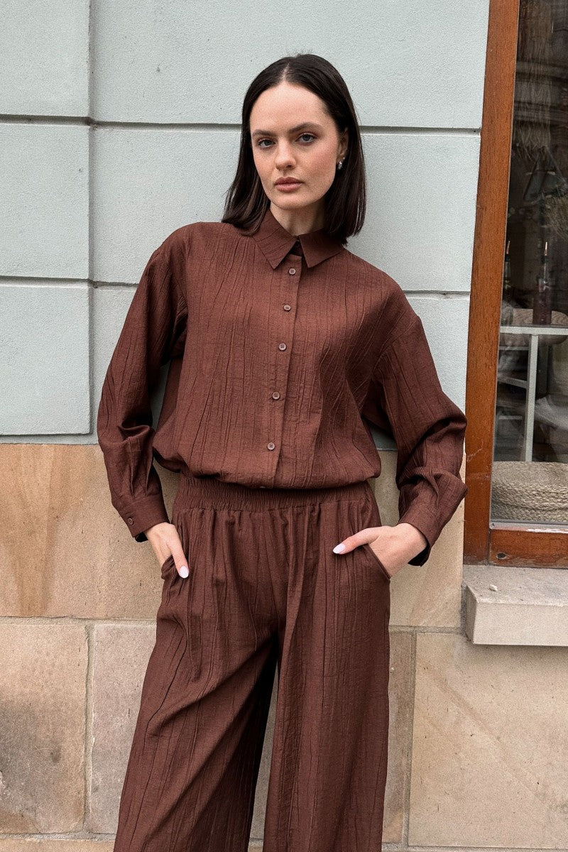 Chocolate Chili Crinkled Viscose Shirt