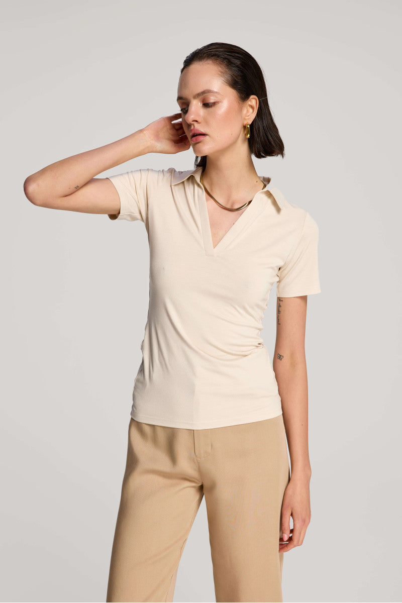 Koszulka polo z krótkim rękawem waniliowa