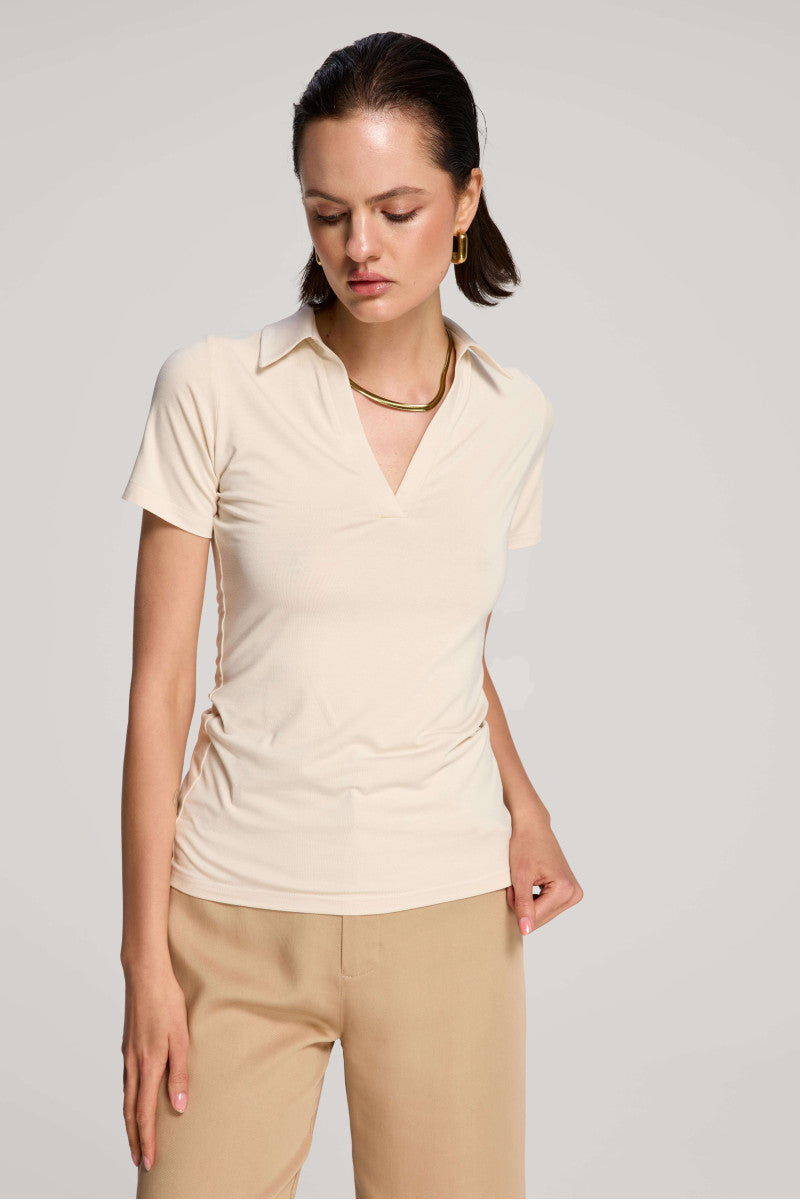 Koszulka polo z krótkim rękawem waniliowa