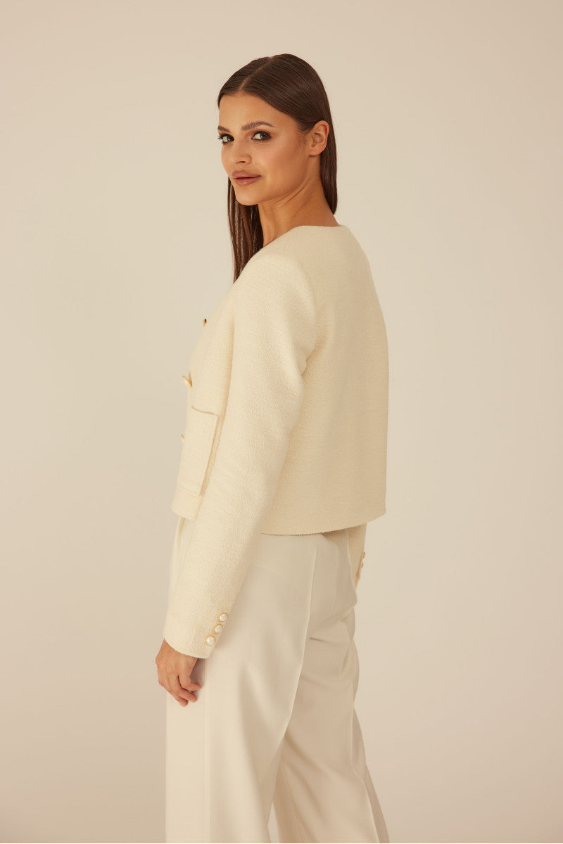Short cream bouclé jacket