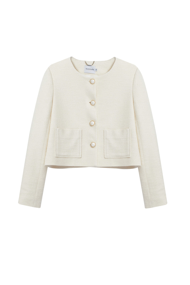 Short cream bouclé jacket