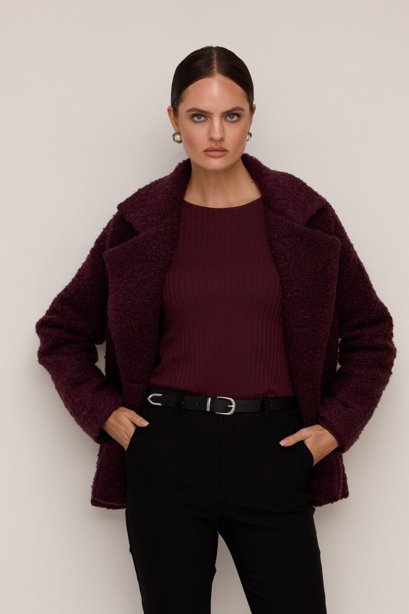 Kurtka o strukturze baranka bordowa