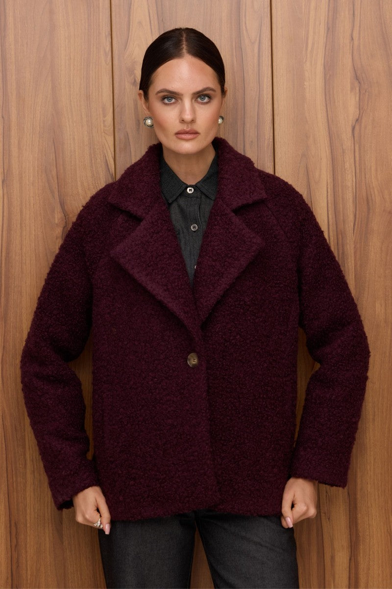 Kurtka o strukturze baranka bordowa