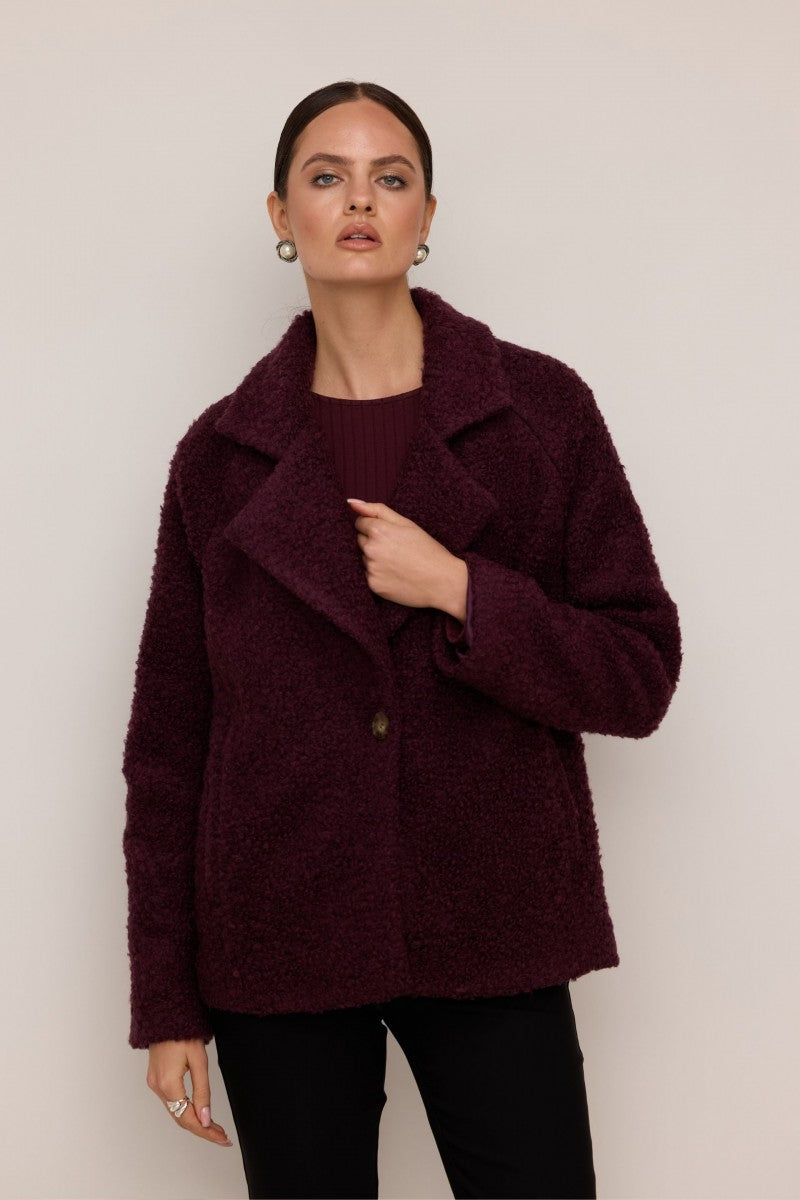 Kurtka o strukturze baranka bordowa