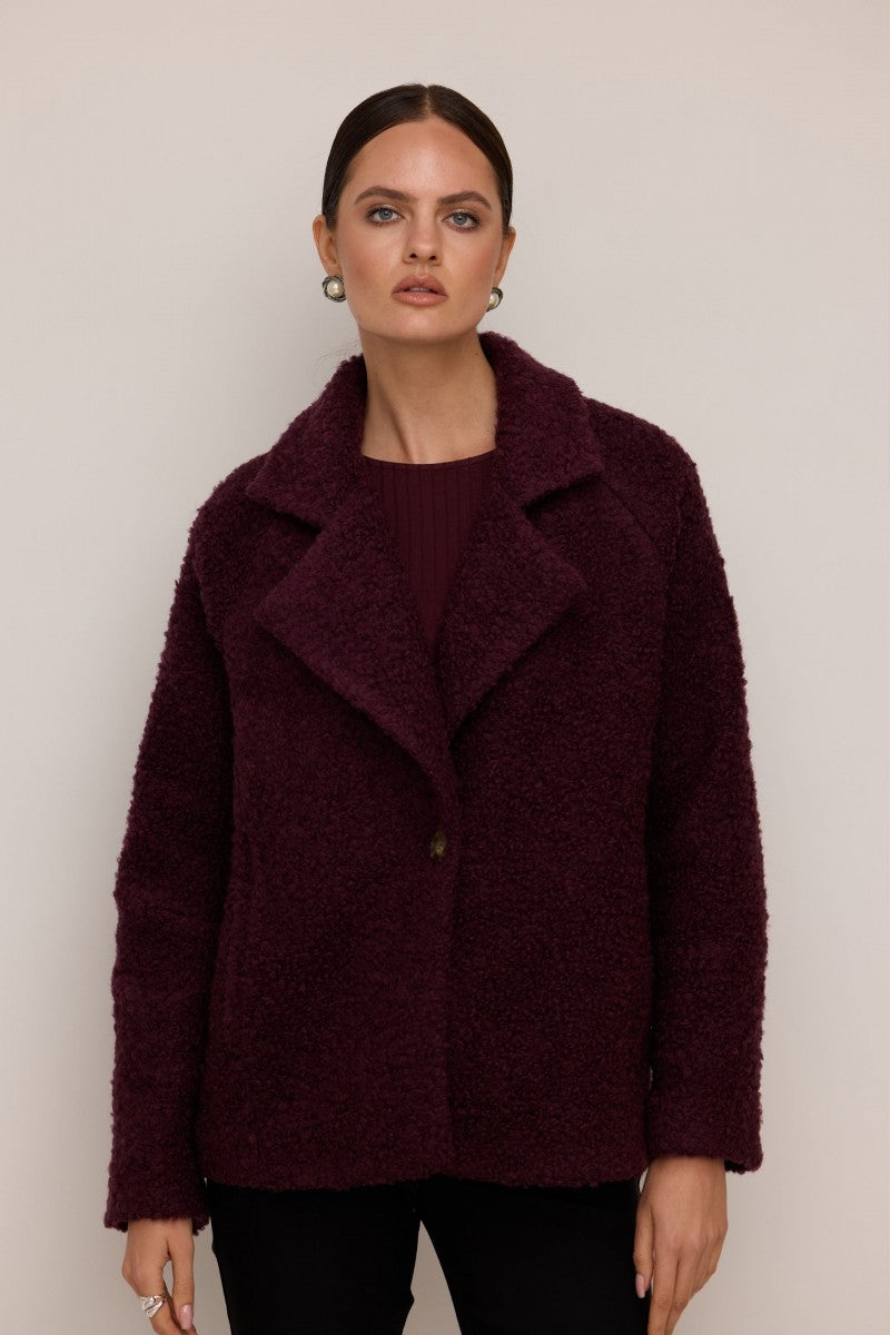 Kurtka o strukturze baranka bordowa