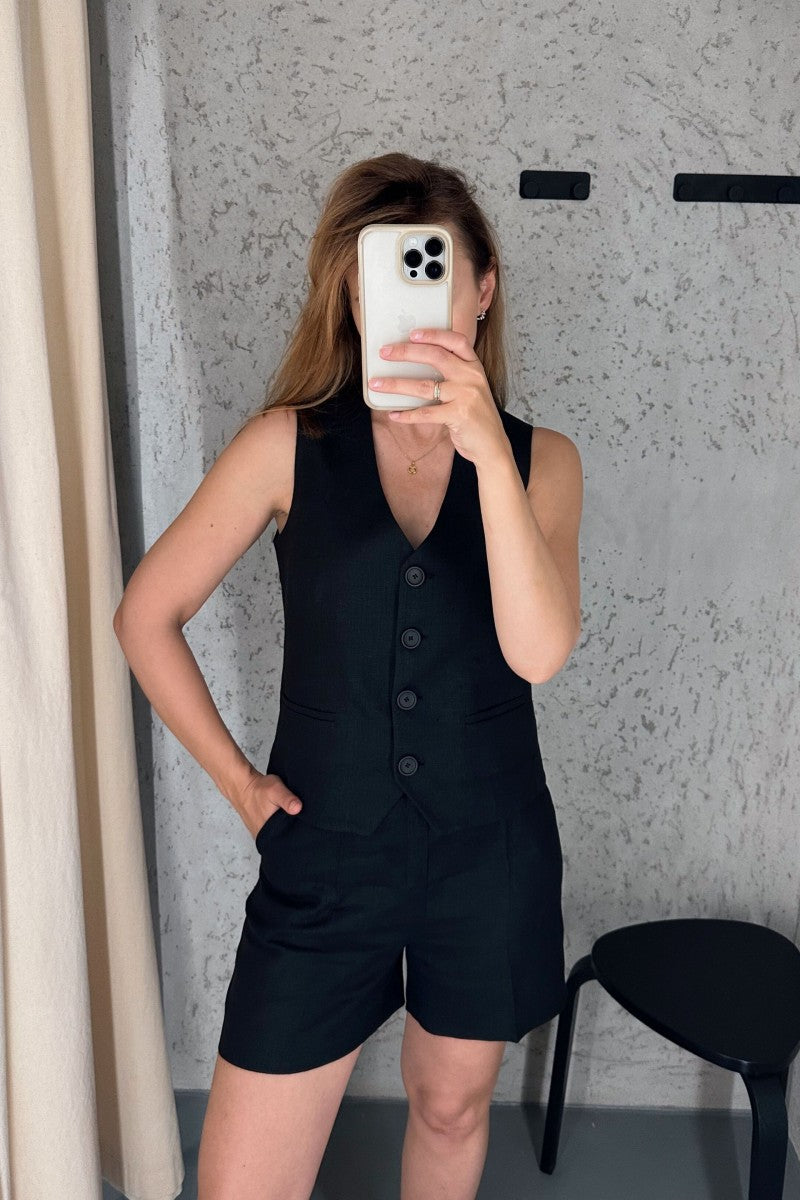 Black linen vest