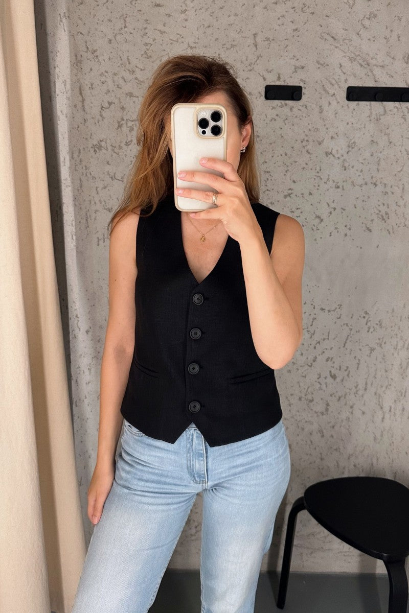 Black linen vest