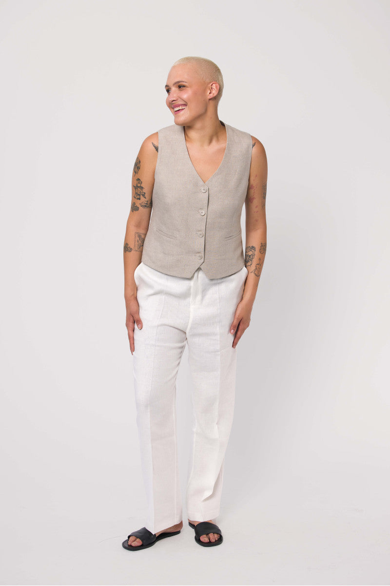 Beige linen vest