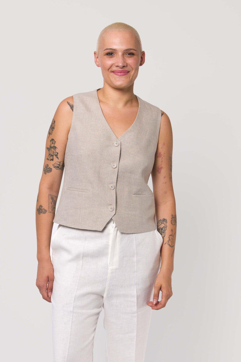 Lniana kamizelka beżowa