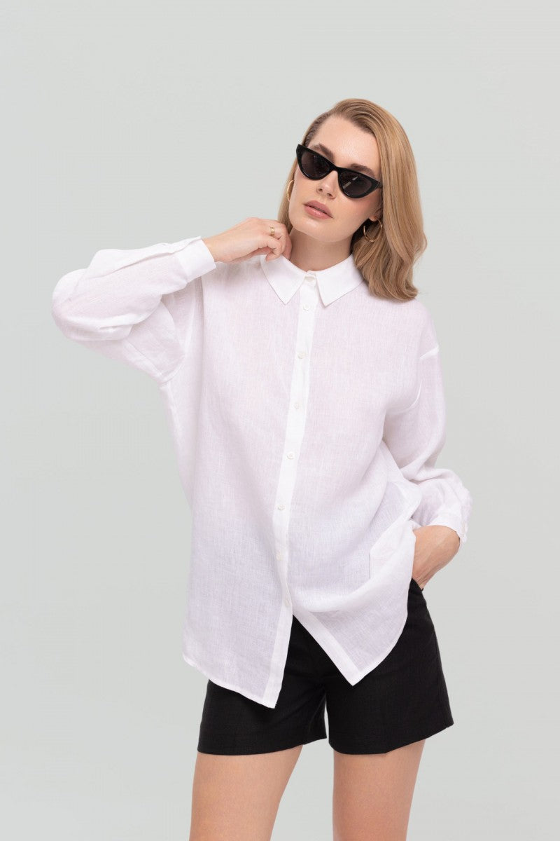 Lniana luźna koszula biała