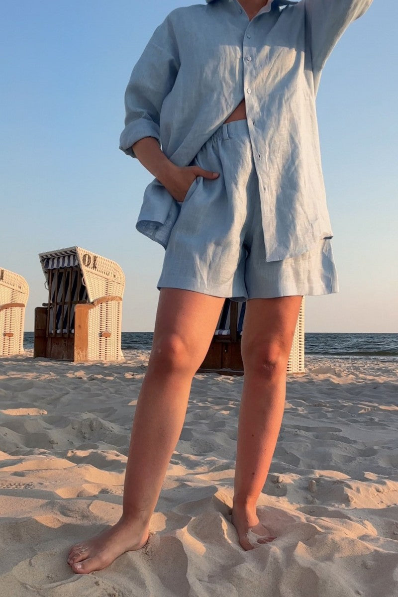 Lniana luźna koszula błękitna