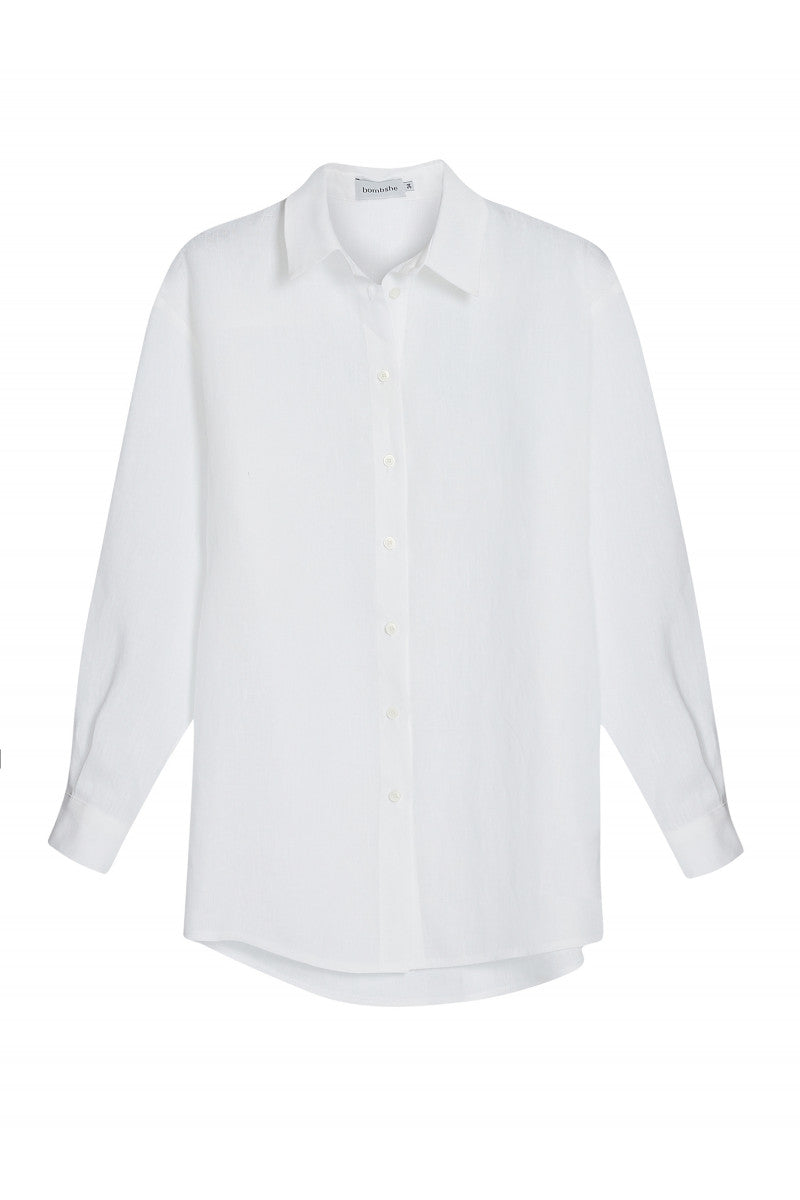 Loose-fitting white linen shirt