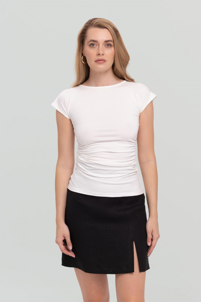 Black linen skirt with a slit