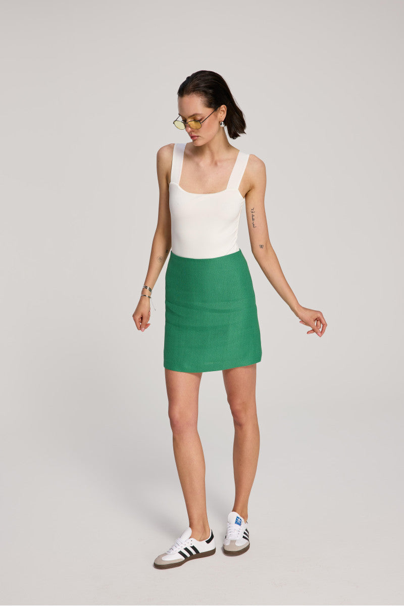 Green linen mini skirt