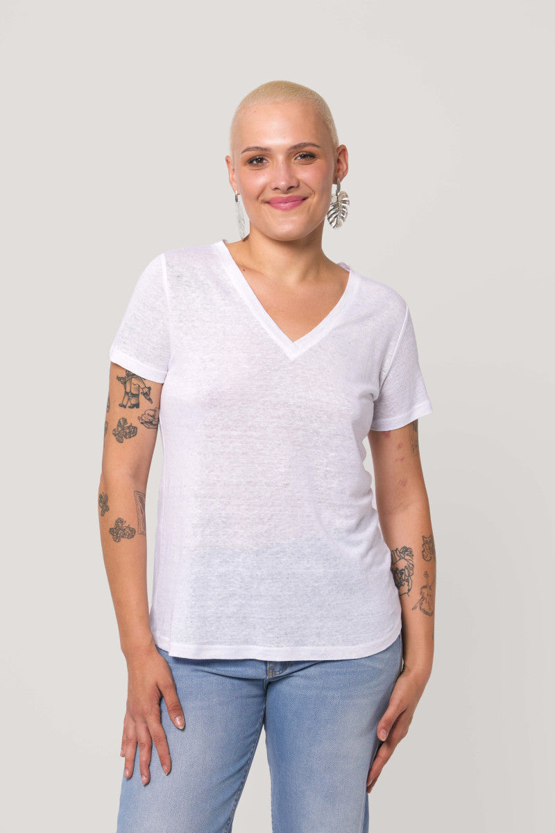 White linen v-neck t-shirt