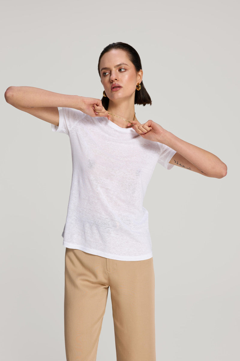 Lniany t-shirt biały