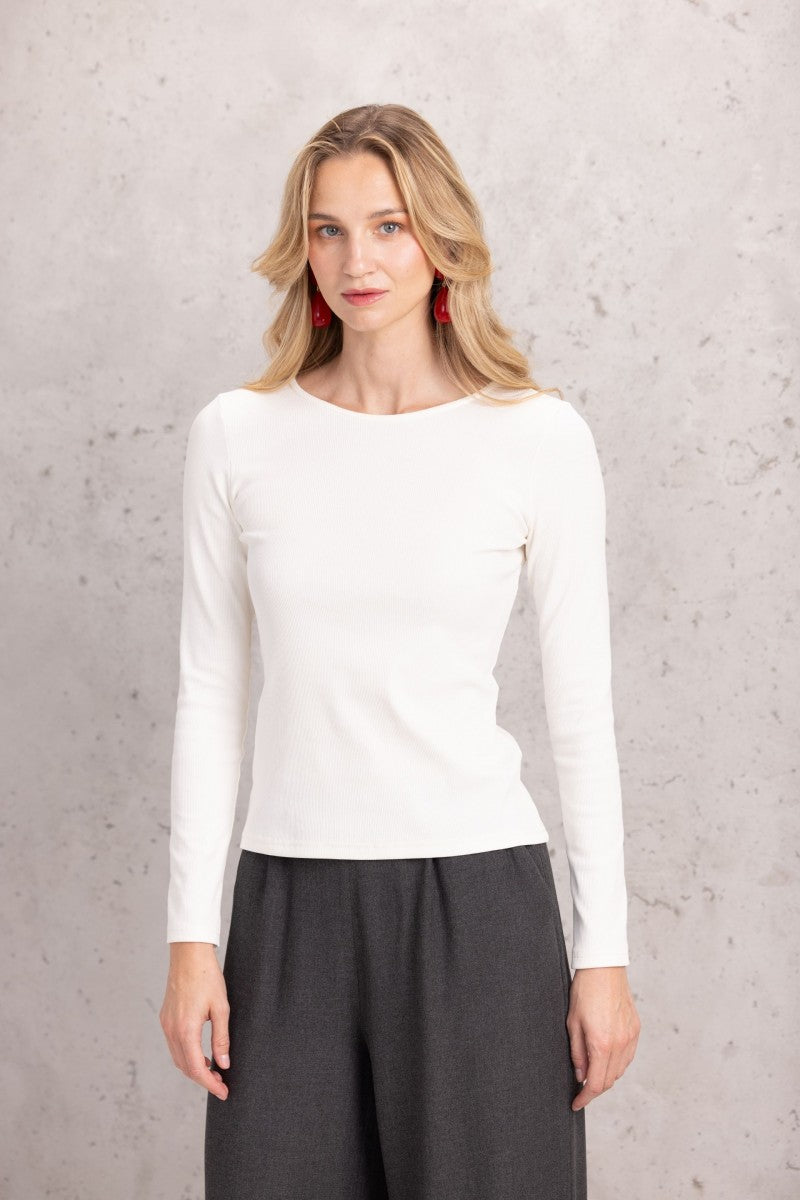 Longsleeve o prążkowanej strukturze biały