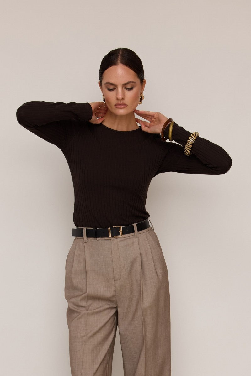 Longsleeve w szerszy prążek gorzka czekolada