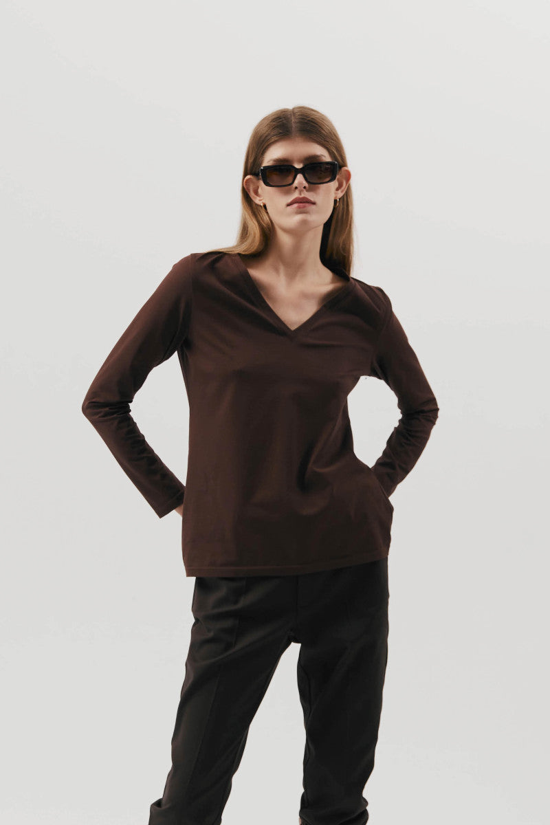 Longsleeve z dekoltem typu v czarny