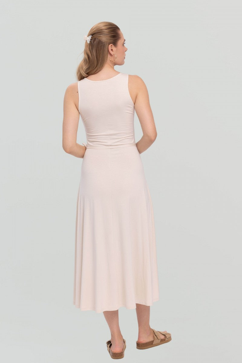 Luźna sukienka maxi z dodatkowym paskiem waniliowa