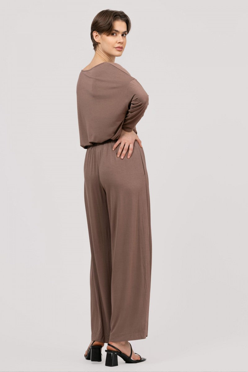 Loose Bamboo Wide Leg Trousers in Chocolate