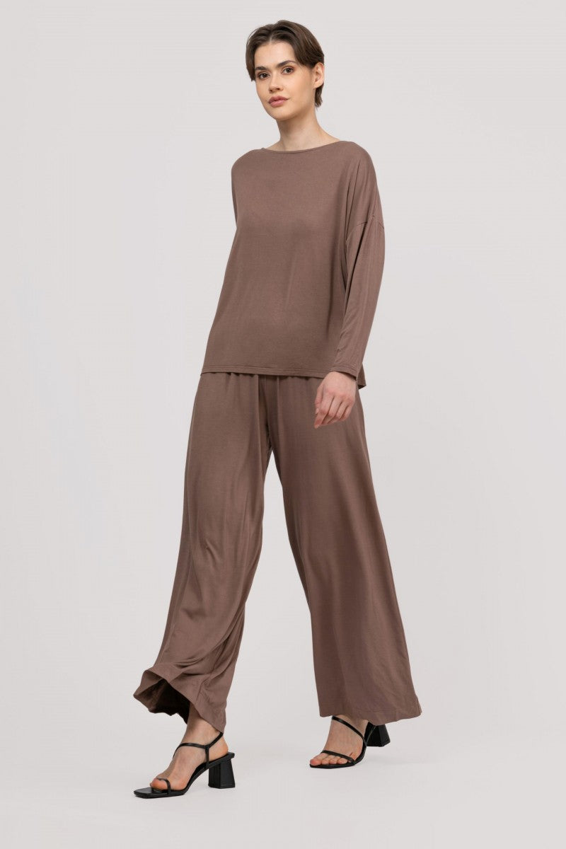 Loose Bamboo Wide Leg Trousers in Chocolate