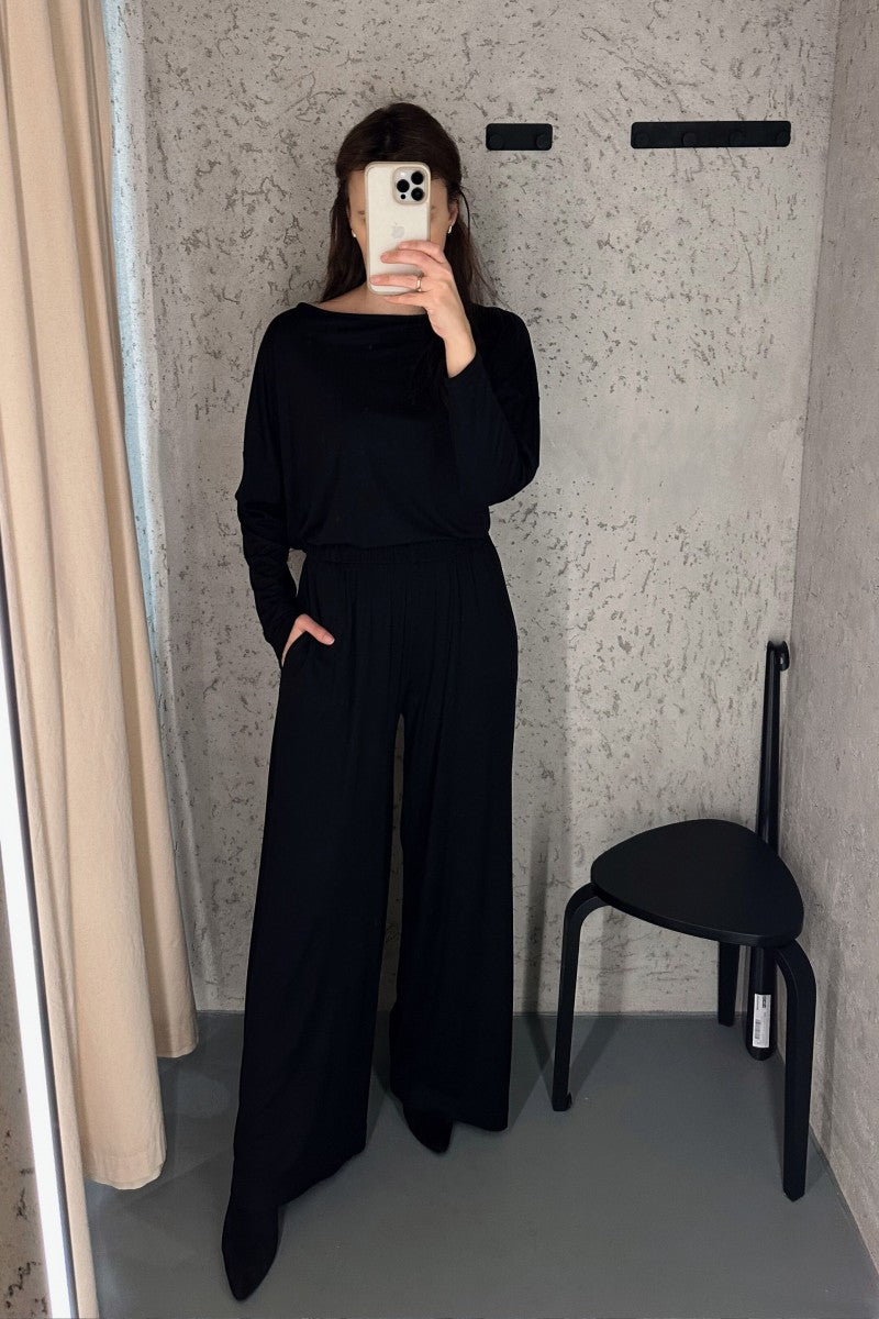 Loose Bamboo Wide Leg Trousers Black