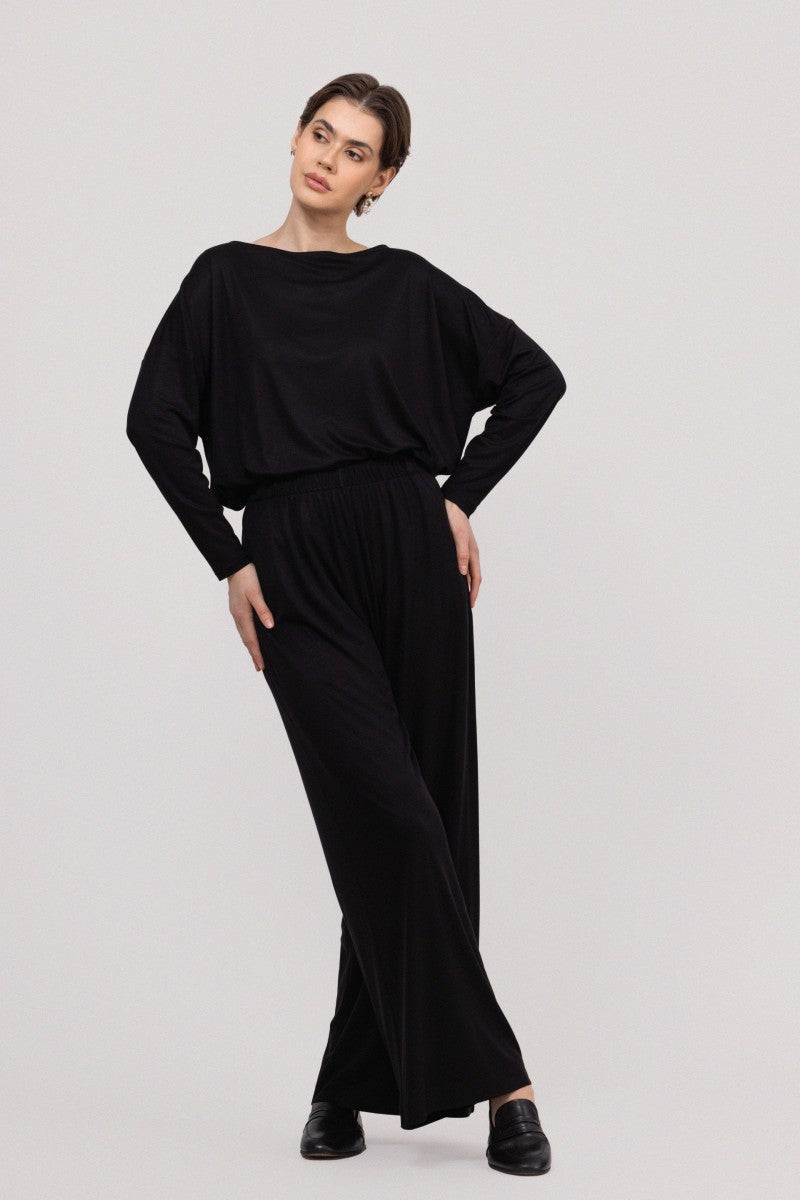 Luźne spodnie z szerszymi nogawkami z bambusa czarne