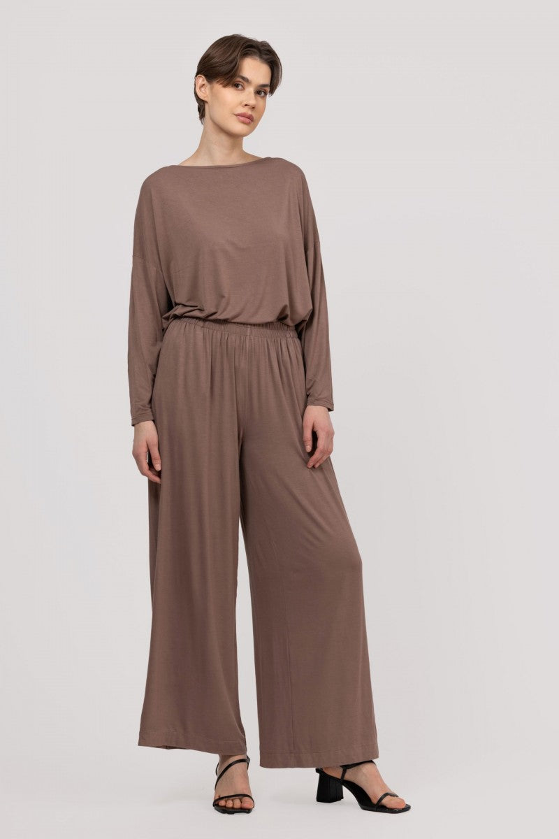 Luźne spodnie z szerszymi nogawkami z bambusa czekoladowe