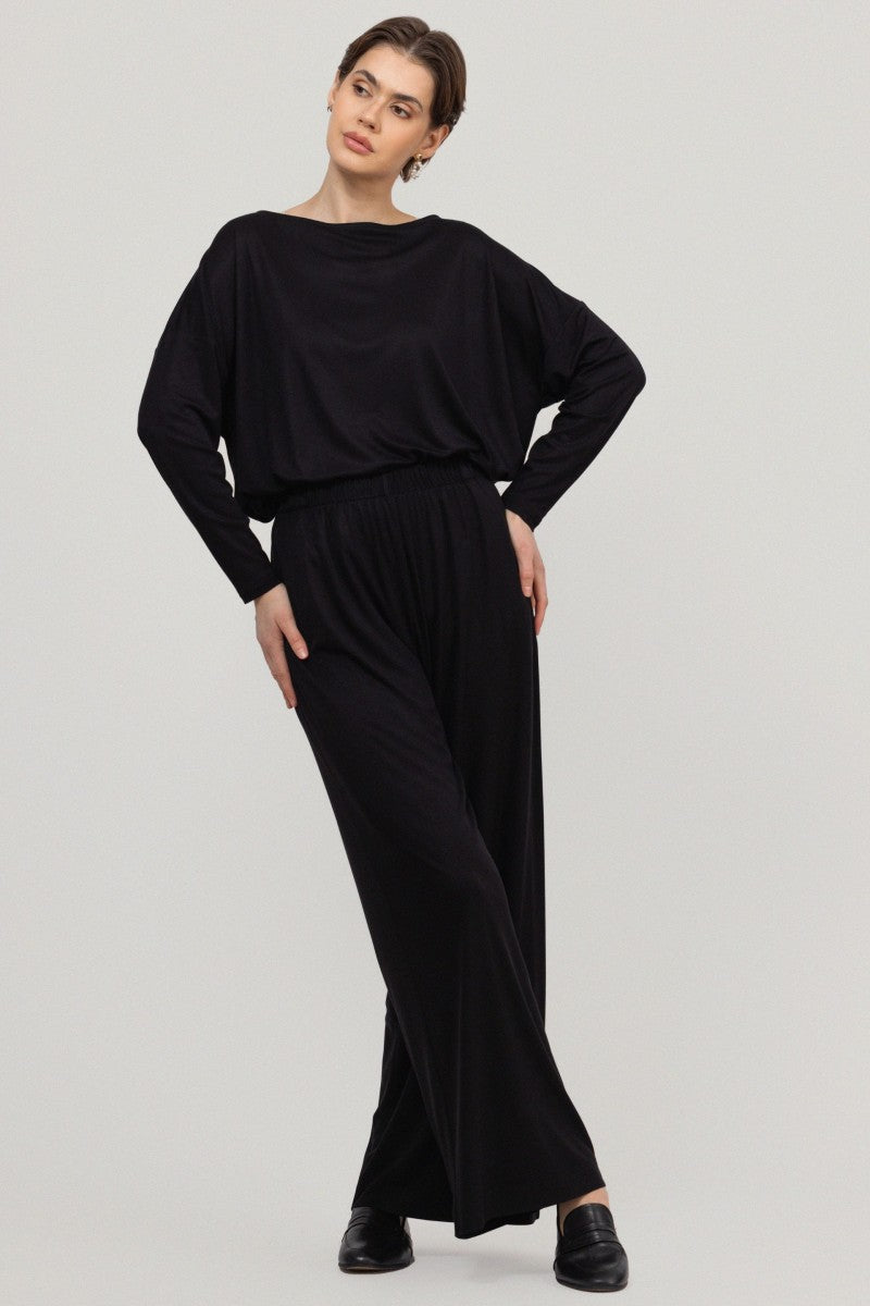 Loose Bamboo Wide Leg Trousers Black