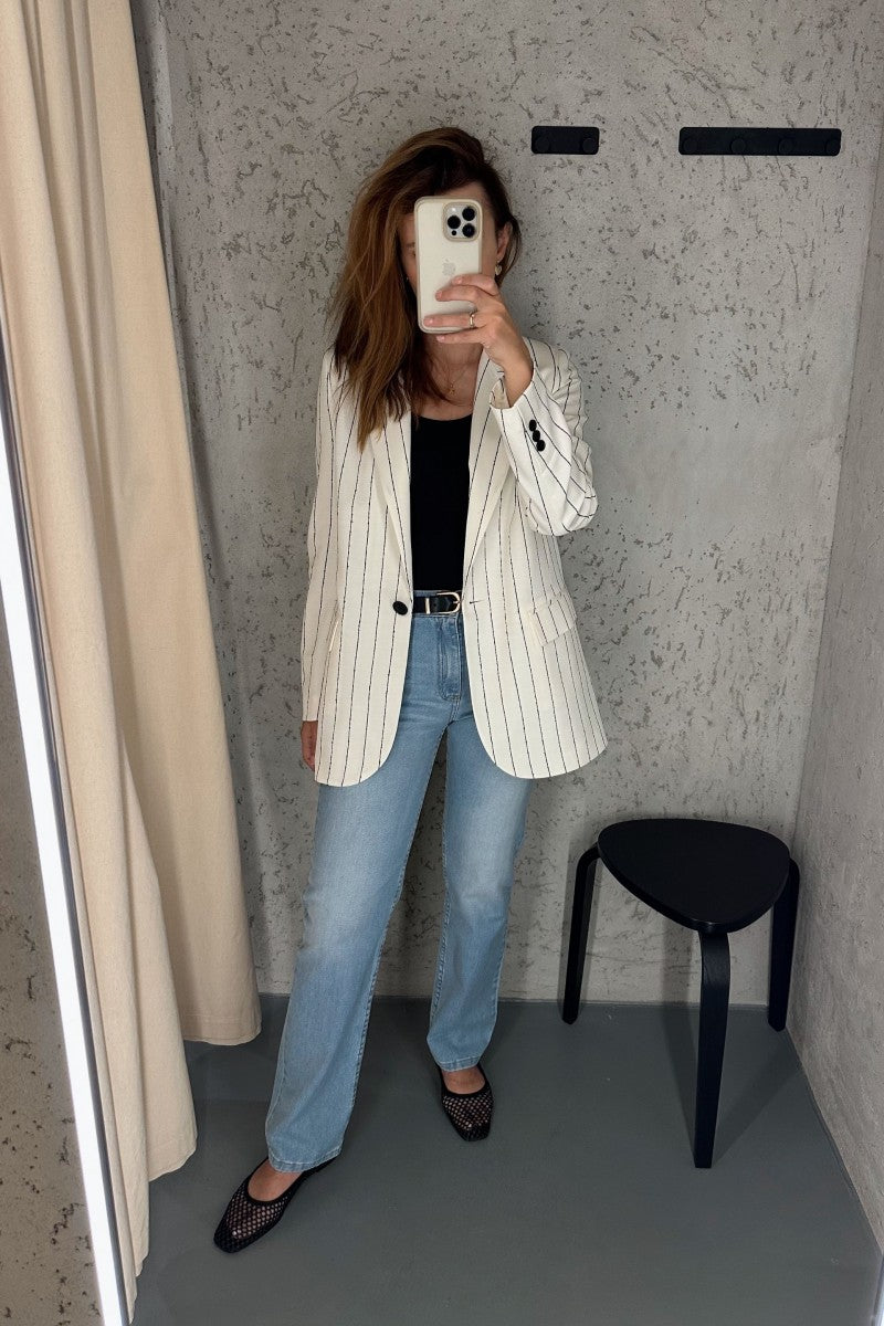 Marynarka w paski z lyocellu i bawełny biała