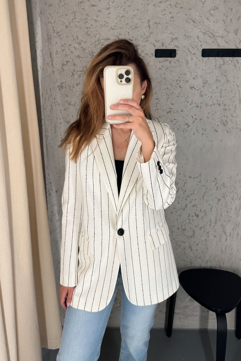 Marynarka w paski z lyocellu i bawełny biała
