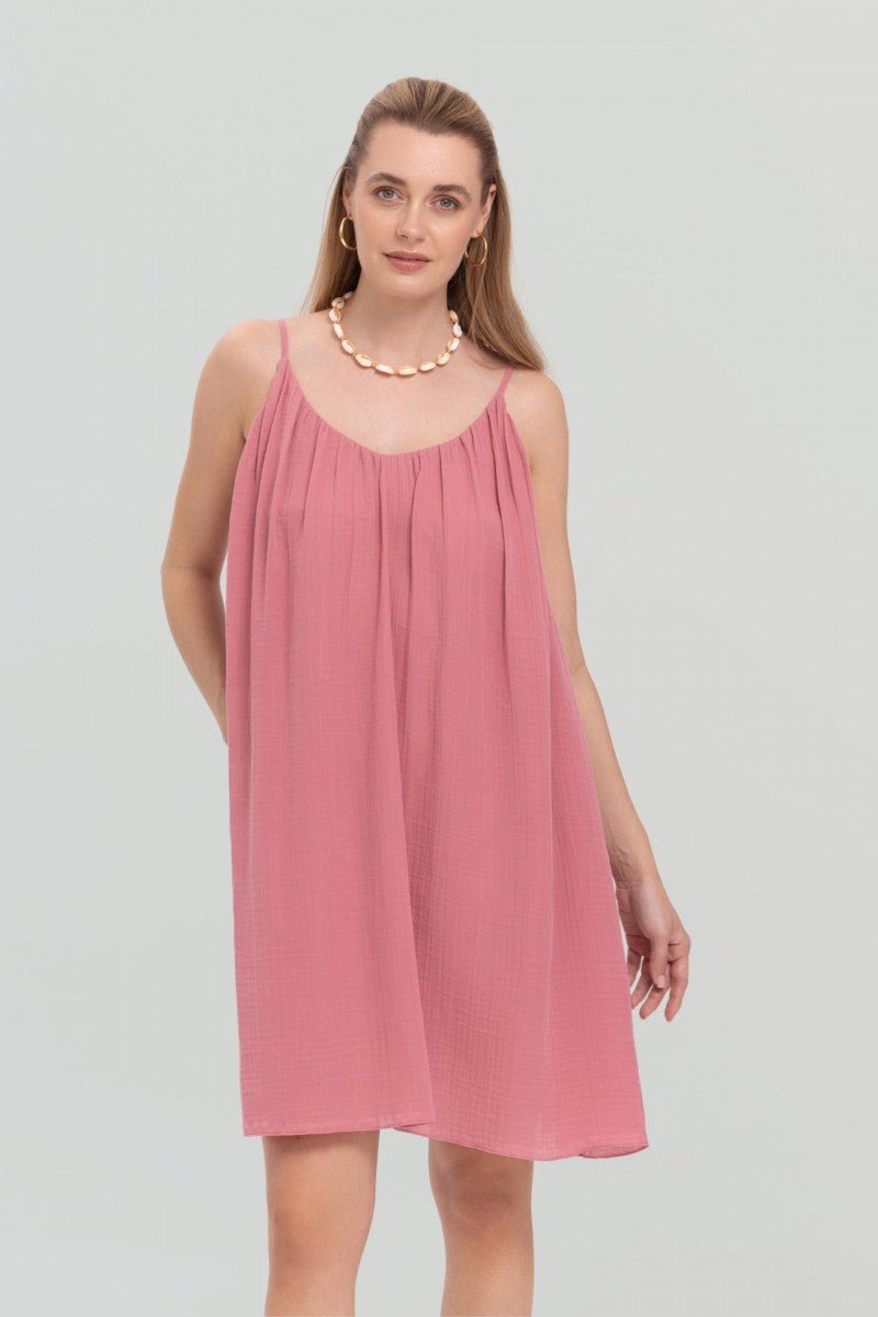 Muślinowa sukienka mini o luźnym kroju różowa
