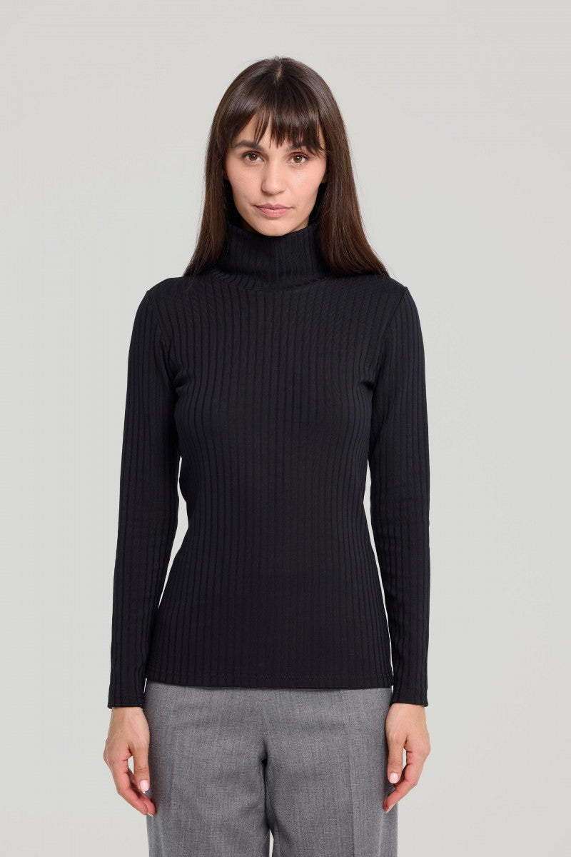 Black ribbed knit turtleneck